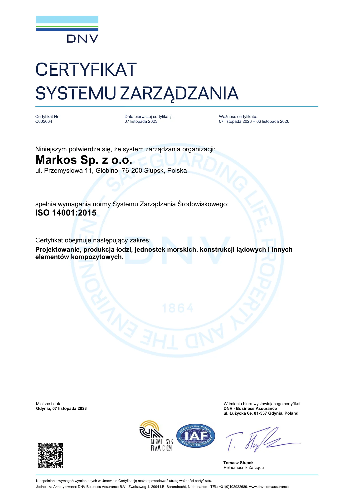 Certyfikat Systemu Zarządzania Jakością (PL)