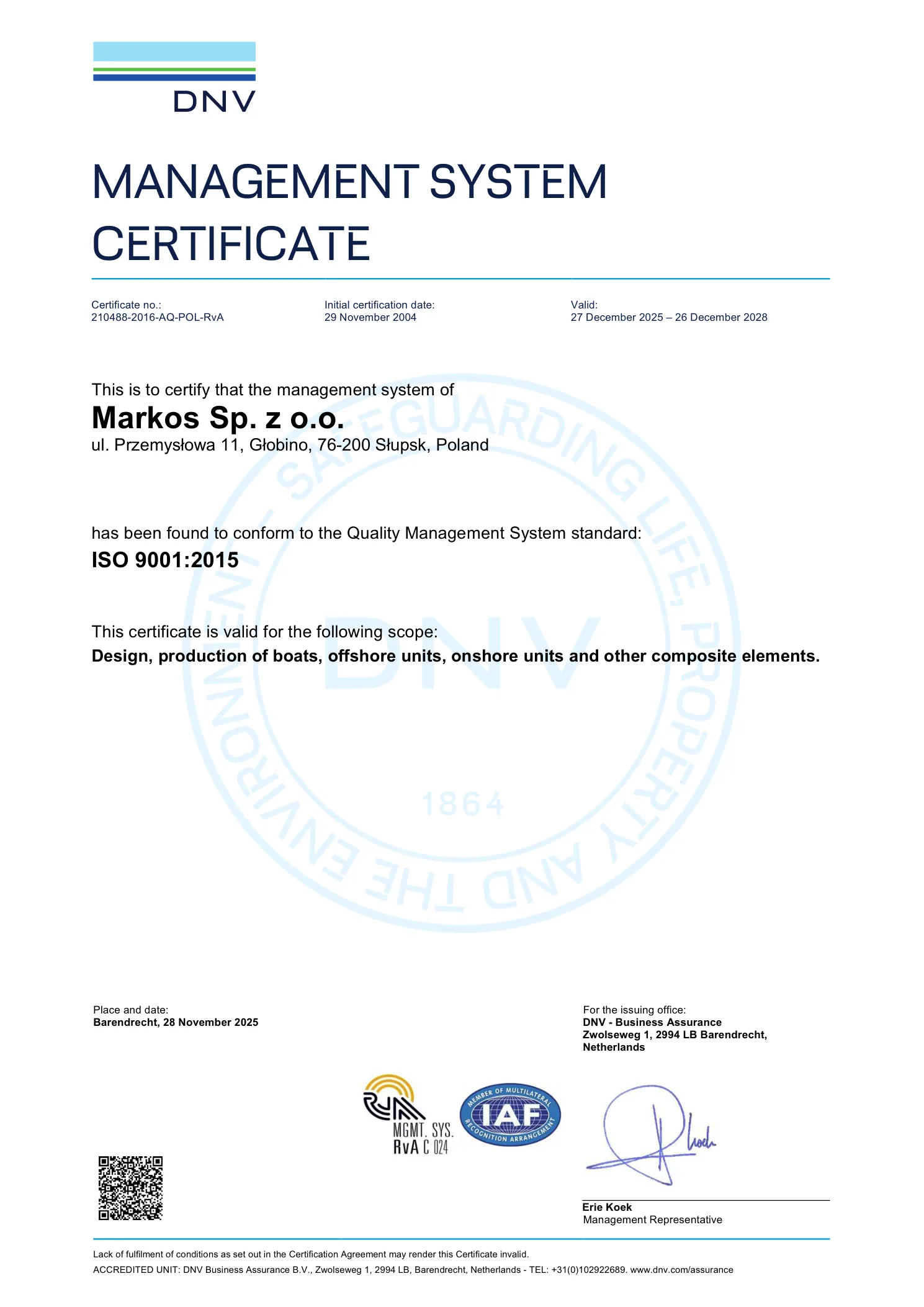 Quality Management System Certificate (EN)