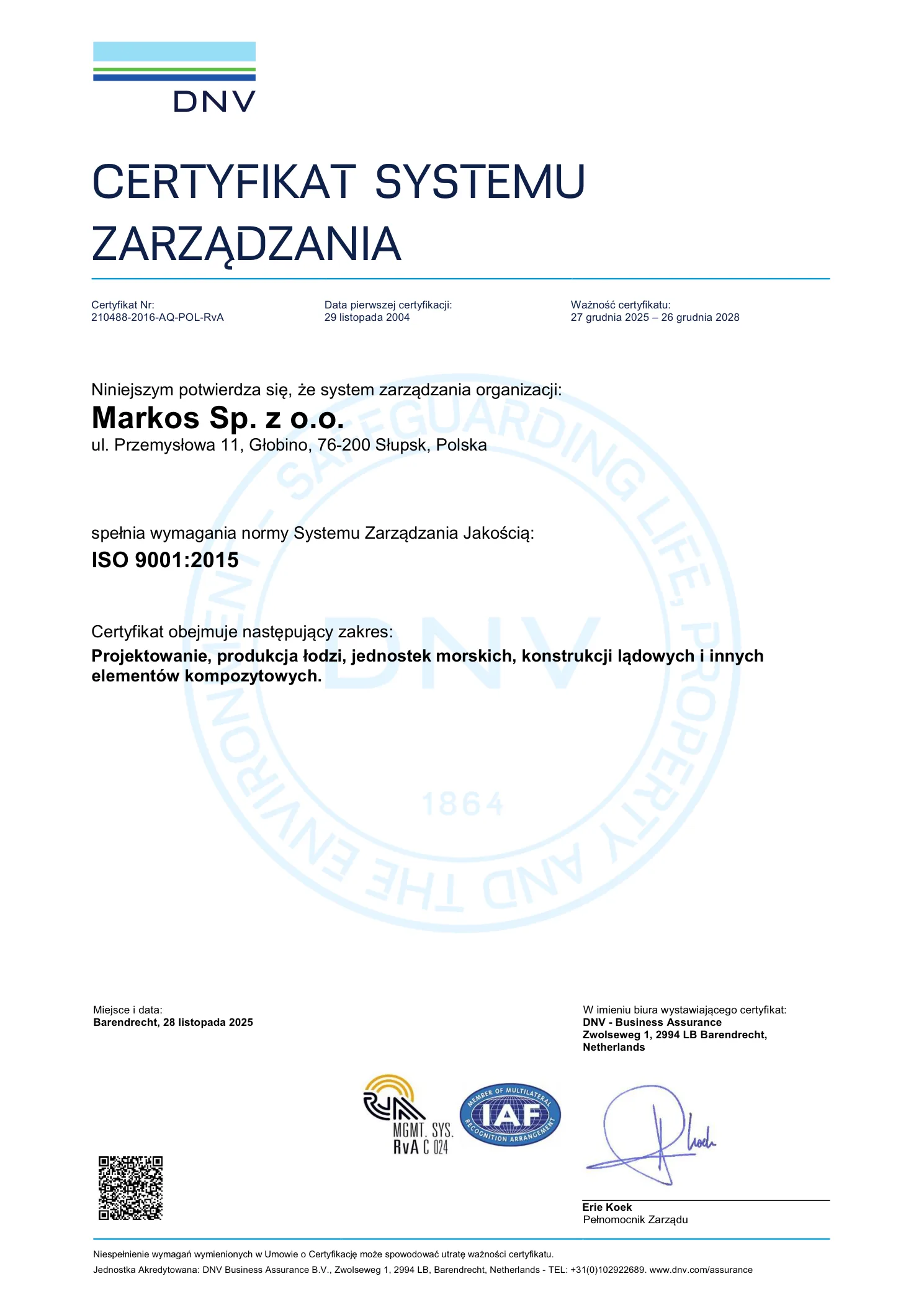 Certyfikat Systemu Zarządzania Jakością (PL)